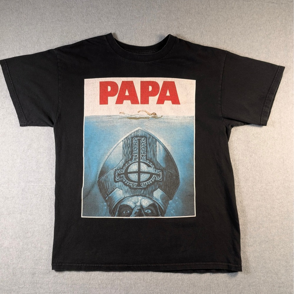 Ghost Band T-Shirt Mens Large 21x27 Black Papa Emeritus Jaws‎ Parody 2013 Rock